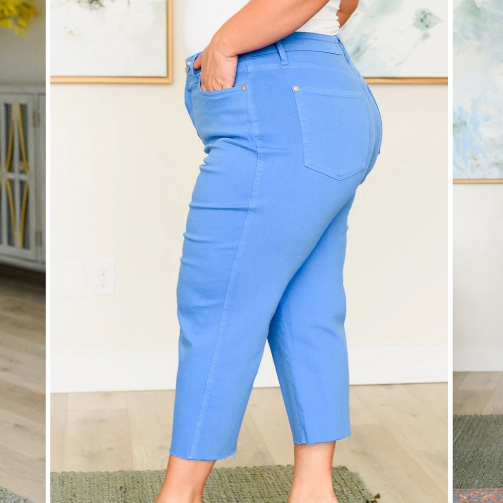 Judy Blue HIGH RISE CONTROL TOP WIDE LEG CROP JEANS IN SKY BLUE JB88843 - Picture 3 of 11
